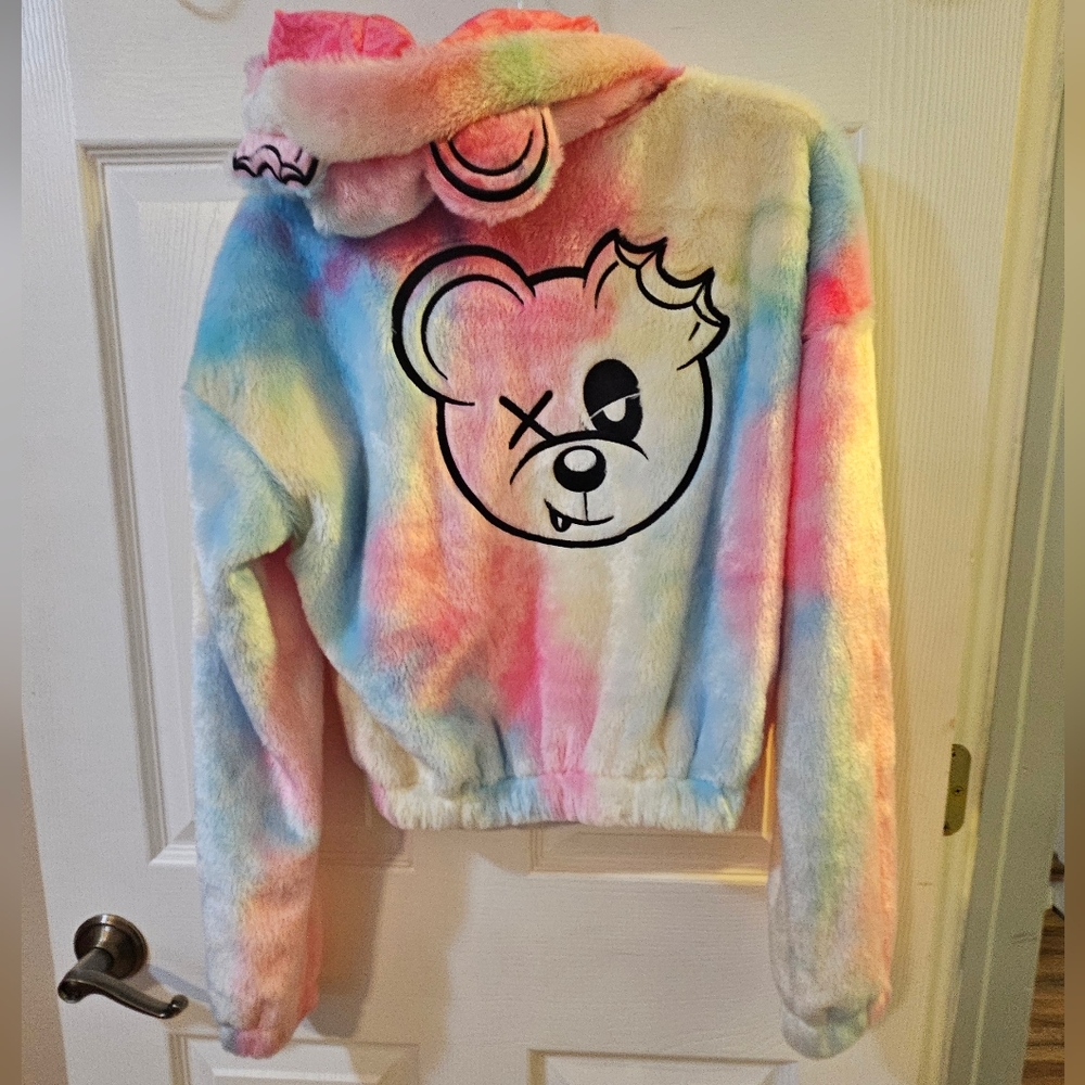 NWT RAVE Hoodie Scummy Bears Fuzzy Crop Size Medium - Picture 8 of 15